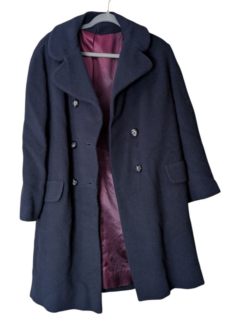 vintage Golden Luxury 100% camel hair double-breasted coat classic deep navy
